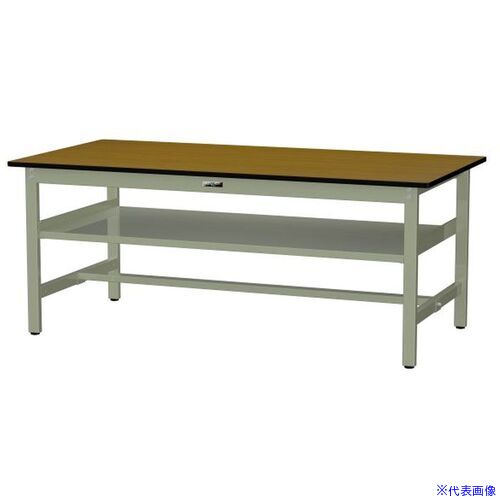 ■ヤマテック 中量作業台 ワークテーブル500シリーズ 固定式 中間全面棚板付 メラミン天板 W1800×D900×H740mm 木目柄/ヤマテックグリーン SJM1890S2MG(6974434)[法人限定][外直送元]