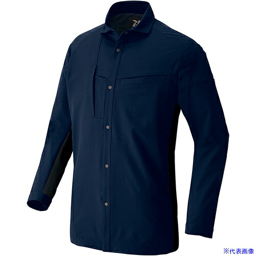 ■アイトス 長袖シャツ(男女兼用) TULTEX WORK AZ4235 ネイビーXブラック SS AZ4235008SS(6983512)[送料別途お見積り][法人限定][掲外取寄]