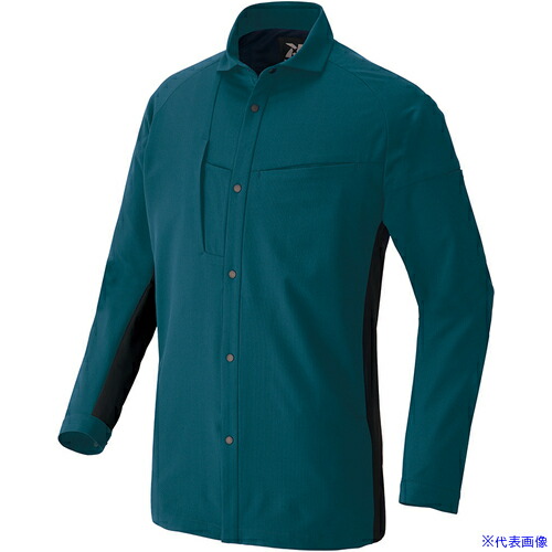 ■アイトス 長袖シャツ(男女兼用) TULTEX WORK AZ4235 グリーンXブラック L AZ4235005L(6985021)[送料別途お見積り][法人限定][掲外取寄]