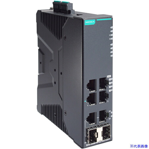 ■MOXA 産業用ギガビットスマートイーサネットスイッチ6ポート(RJ－45×4、光ファイバ×2、POE×4) SDS30064POE2GTXSFP(6985072)[送料別途お見積り][法人限定][掲外取寄]