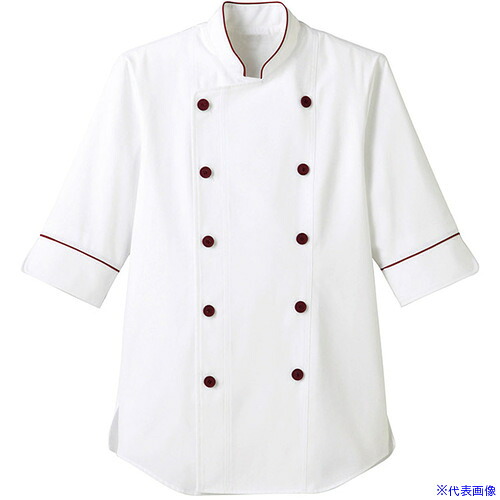 ■サンペックス 七分袖 飲食店 ユニフォーム ショップコート ホール キッチン ホワイト×ワイン SS ET1138SS(6992530)[送料別途お見積り][法人限定][掲外取寄]