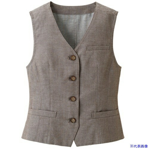 ■サンペックス ベスト レディース 襟なし 飲食店 ユニフォーム 制服 ブラウン 13 SVEL1302C313(6992541)[送料別途お見積り][法人限定][掲外取寄]