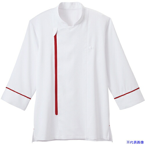 ■サンペックス 七分袖 飲食店 ユニフォーム ショップコート ホール キッチン ホワイト×レッド L DP1000E9L(7000429)[送料別途お見積り][法人限定][掲外取寄]
