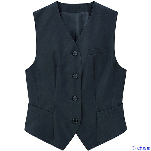 ■サンペックス ベスト レディース 襟なし 飲食店 ユニフォーム 制服 ブラック 15 BF319715(7008293)[送料別途お見積り][法人限定][掲外取寄]