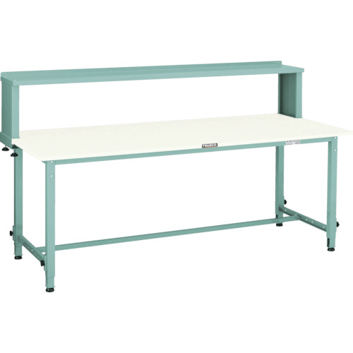 ■TRUSCO 軽荷重作業台高さ調節式(150kg)AEM型 900X600XH954～1254(全高) 上棚付 グリーン色 RAEM0960YURB(7702906)[法人限定][直送元]