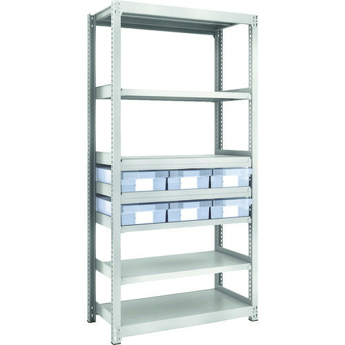 ■TRUSCO スチール製軽中量ボルトレス棚 M2型 樹脂透明引出付 W860×D450×H1800 大×6 M26347D6(8563237)|セミプロDIY店ファースト