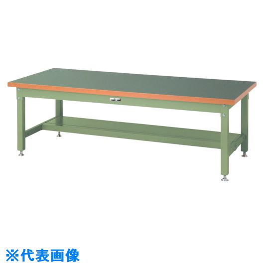 ■ヤマテック 重量作業台 ワークテーブル スーパータイプ 塩ビシート天板 半面棚板1枚付 W1800×D900×H600mm ヤマテックグリーン SSRL1890TGG(8683379)[法人限定][外直送元]
