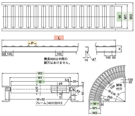 寺内製作所 スチール ローラーコンベヤ ストレート S38-P150×150W