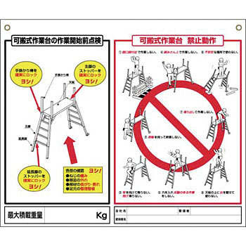 楽天市場 安全標識 48 H 可搬式作業台の作業開始前点検 可搬式作業台禁止動作 脚立 ローリングタワー標識 吊り下げ式 片面印刷 253 300mm 再生オレフィン Pe セミプロｄｉｙ店ファースト