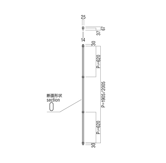 UNION(ユニオン) G2681-35-183-L2025 ドアハンドル 押し棒 1セット