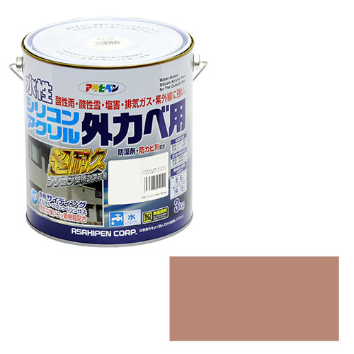 ◆アサヒペン 水性シリコンアクリル外カベ用 3KG ソフトオーカー