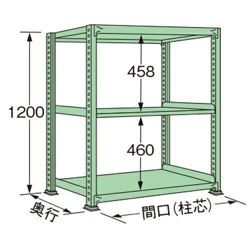 扶桑金属工業 中量ラック MM1209K03T 単連:単体タイプ 棚：3段(天板含む) [法人限定][送料別途お見積り]