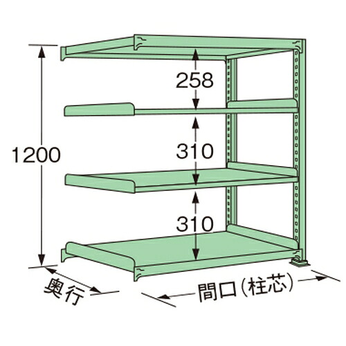 扶桑金属工業 中量ラック MM1215K04R 単連:連結タイプ 棚：4段(天板含む) [法人限定][送料別途お見積り]