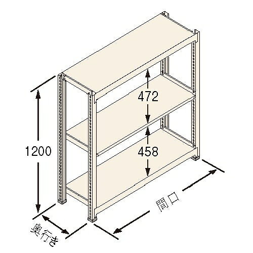 扶桑金属工業 中量ラック　Ｊタイプ500kg GSN-J1209D3D 独立：棚板天地3段 [法人限定][送料別途お見積り]