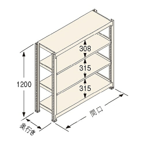 扶桑金属工業 中量ラック　Ｋタイプ150kg GSN-K1218A4R 連結：棚板天地4段 [法人限定][送料別途お見積り]｜セミプロＤＩＹ店ファースト