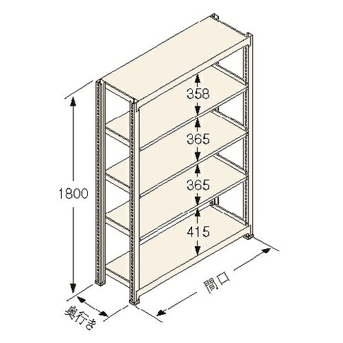 扶桑金属工業 中量ラック　Ｋタイプ150kg GSN-K1812A5R 連結：棚板天地5段 [法人限定][送料別途お見積り]