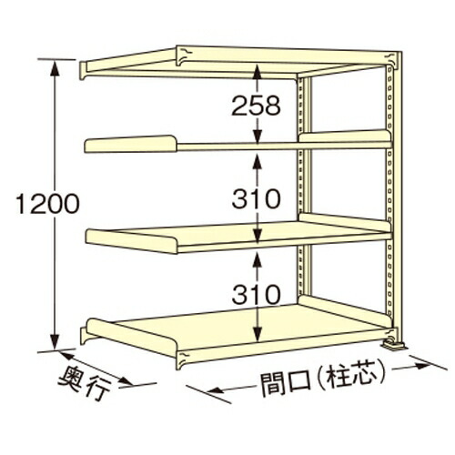 扶桑金属工業 中量ラック WM1212L04R 単連:連結タイプ 棚：4段(天板含む) [法人限定][送料別途お見積り]