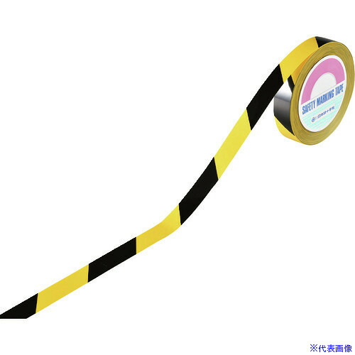 ■緑十字 ガードテープ(ラインテープ) 黄/黒 GTH-251TR 25mm×100m 再はく離タイプ 149016(1140513)[送料別途お見積り][法人限定][掲外取寄]