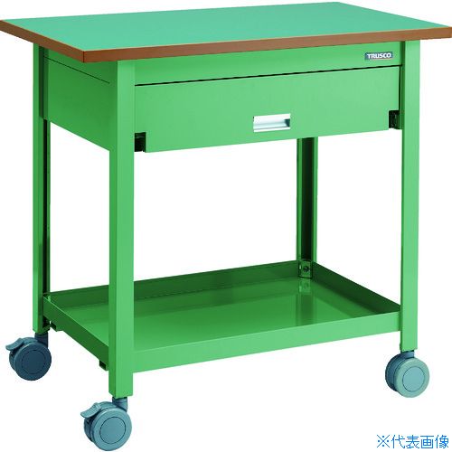■TRUSCO 天板付ワゴン 両面引出し1段付 棚板1段 GN VDT110GN(1163763)[法人限定][直送元]