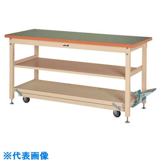 ■ヤマテック 重量作業台 ワークテーブル ペダル移動タイプ 中間棚付 塩ビシート天板 W1800&times;D750&times;H922mm グリーン/ヤマテックアイボリー SXRPH1875S2GI(1202637)[法人限定][外直送元]｜ファーストFACTORY