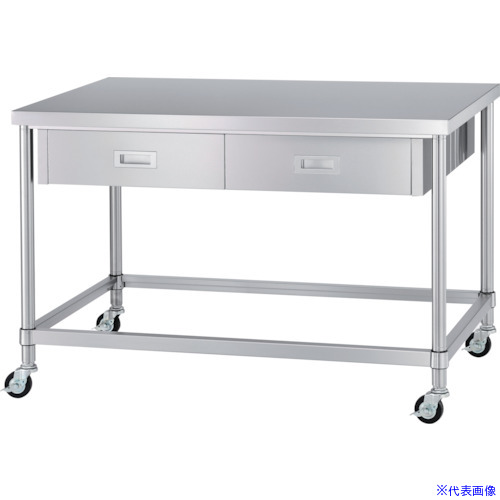 ■シンコー ステンレス(SUS430)作業台両面引出付四方枠キャスター付 φ75ウレタン車 900×750×800 WDWZC9075U75(1244397)[法人・事業所限定][外直送元]