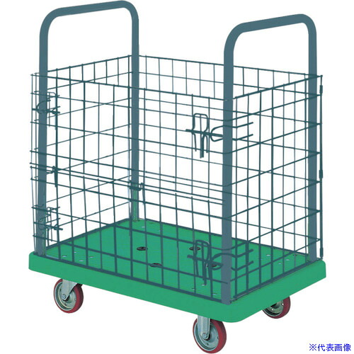 ■アイケー 樹脂製金網付台車 P107G(1264707)[送料別途お見積り][法人限定][外直送]