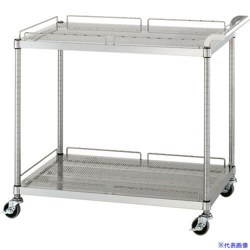 ■シンコー ステンレスワゴン(SUS430・ガード付)天地2段タイプ パンチング棚 φ75ウレタン車 750×450×800 PM207545U75(1332203)[法人・事業所限定][外直送元]