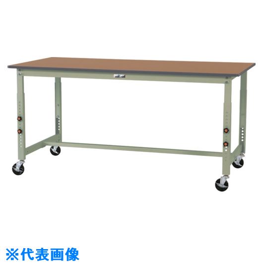 ■ヤマテック 軽量作業台 ワークテーブル300シリーズ 高さ調整タイプ 移動式 ポリエステル天板 W1500&times;D750&times;H750～1000mm 木目柄/ヤマテックグリーン SWPAC1575MG(1332305)[法人限定][外直送元]｜ファーストFACTORY
