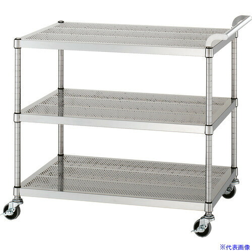 ■シンコー ステンレスワゴン(SUS304)天地3段タイプ パンチング棚 φ75ウレタン車 750×600×800 PMN037560U75(1335339)[法人・事業所限定][外直送元]