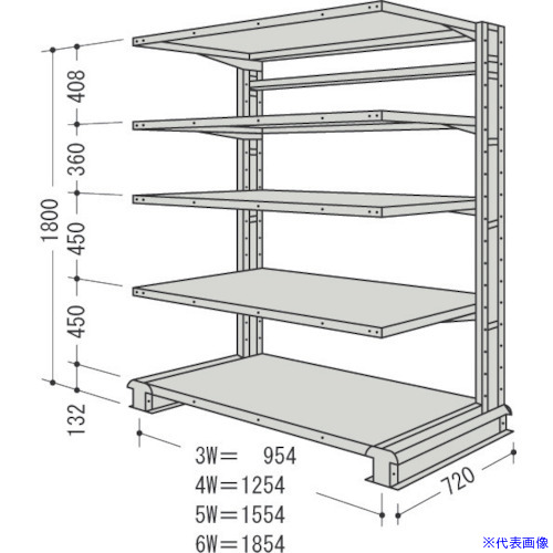 ■NF スチール製軽中量ボルトレス棚 キャンチラック単式1連 間口1854&times;奥行720&times;高さ1800mm 5段 CR66LS5(1363375)[送料別途お見積り][法人限定][外直送]｜ファーストFACTORY