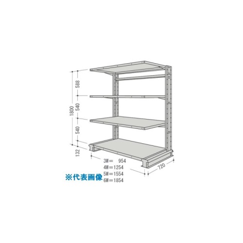 ■NF スチール製軽中量ボルトレス棚 キャンチラック単式1連 間口1854×奥行720×高さ1800mm 4段 CR66LS4(1363455)[送料別途お見積り][法人限定][外直送]