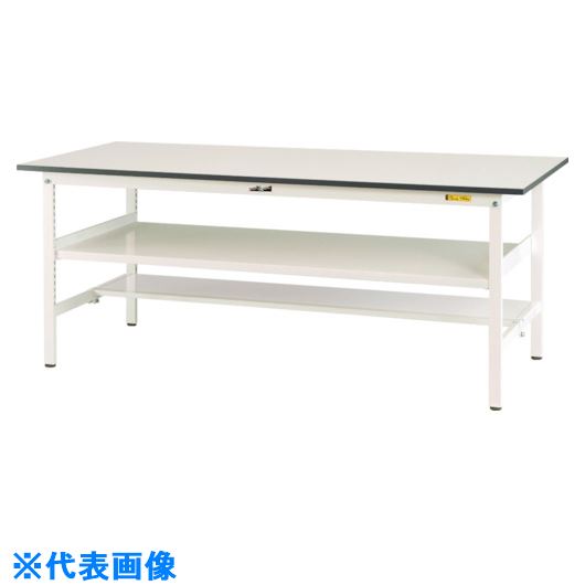 ■ヤマテック 軽量作業台 ワークテーブル150シリーズ 固定式 中間棚・半面棚板付 W1800×900×H740mm シルキーホワイト色 SUP1890TFWW(1398780)[法人限定][外直送元]