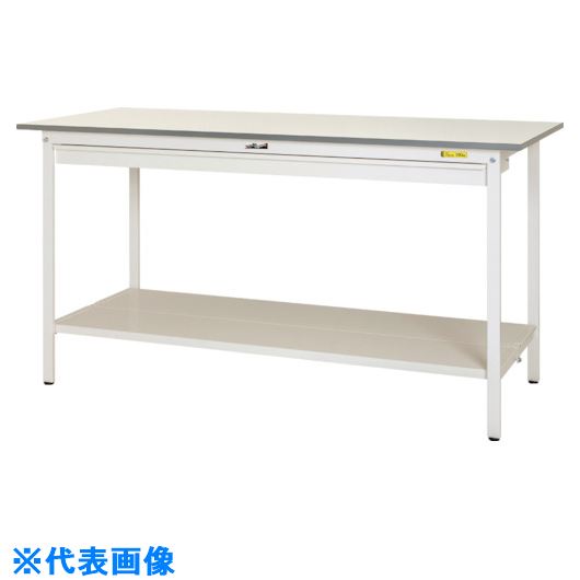 ■ヤマテック 軽量作業台 ワークテーブル150シリーズ 固定式 ワイド引出し・全面棚板付 W1500&times;D600&times;H950mm シルキーホワイト SUPH1560WTTWW(1400142)[法人限定][外直送元]｜ファーストFACTORY