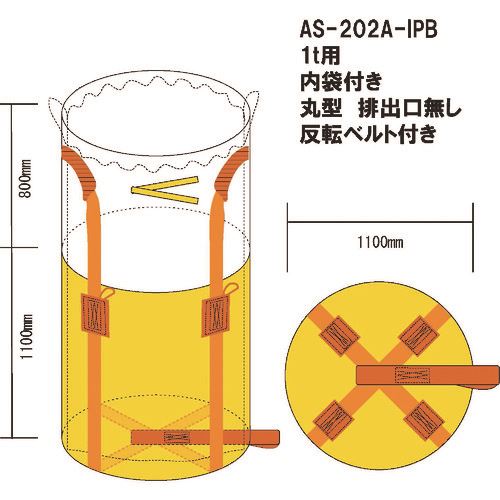 ■WING ACE 内袋付コンテナバック1t丸型 排出口無 AS202AIPB(1521826)×10[送料別途お見積り][法人限定][外直送]