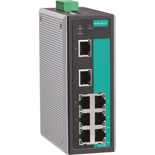 ■MOXA 8ポート(RJ45&times;6、マルチモードSTコネクタ&times;2) アンマネージド イーサネットスイッチ ワイド温度モデル EDS308MMSTT(1684992)[送料別途お見積り][法人限定][掲外取寄]｜ファーストFACTORY