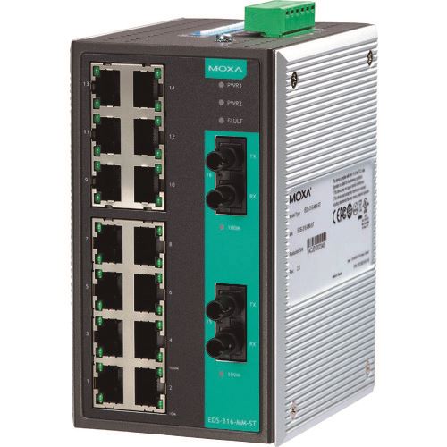 ■MOXA 16ポート(RJ45×15、シングルモードSCコネクタ×1、マルチモードSCコネクタ×1) アンマネージド イーサネットスイッチ EDS316MSSC(1685447)[送料別途お見積り][法人限定][掲外取寄]