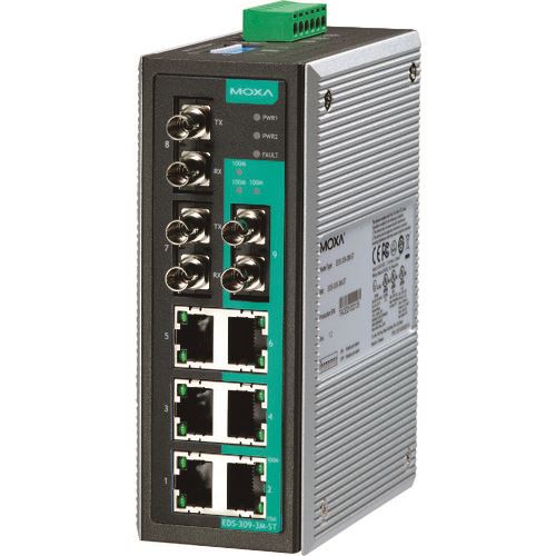 ■MOXA 9ポート(RJ45×6、マルチモードSTコネクタ×3) アンマネージド イーサネットスイッチ ワイド温度モデル EDS3093MSTT(1688325)[送料別途お見積り][法人限定][掲外取寄]