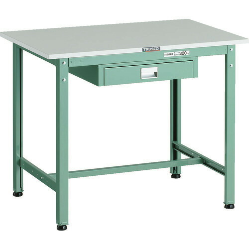■TRUSCO 軽荷重作業台(300kg)AE型 900X600XH740 薄型1段引出し付 グリーン色 RAE0960UDC1(1833824)[法人限定][直送元]