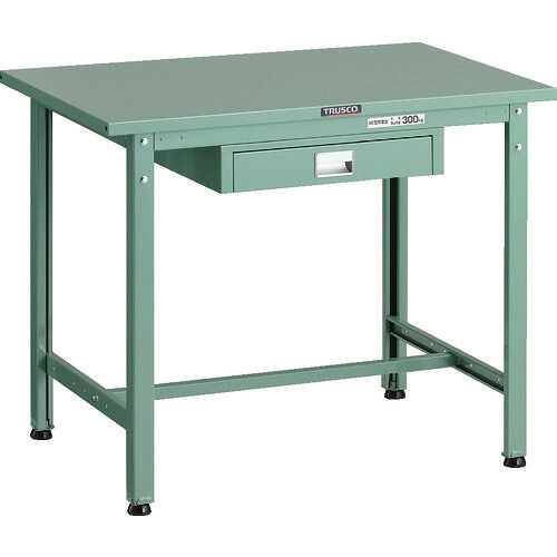 ■TRUSCO 軽荷重作業台(300kg)AE型 900X600XH740 薄型1段引出し付 グリーン色 SAE0960UDC1(1833836)[法人限定][直送元]｜ファーストFACTORY