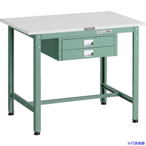 ■TRUSCO 軽荷重作業台(300kg)AE型 900X600XH740 薄型2段引出し付 グリーン色 AE0960UDC2(1833848)[法人限定][直送元]