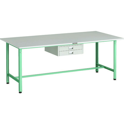 ■TRUSCO 軽荷重作業台(300kg)AE型 1800X900XH740 薄型2段引出し付 ヤンググリーン色 RAE1809UDC2YG(1833871)[法人限定][直送元]