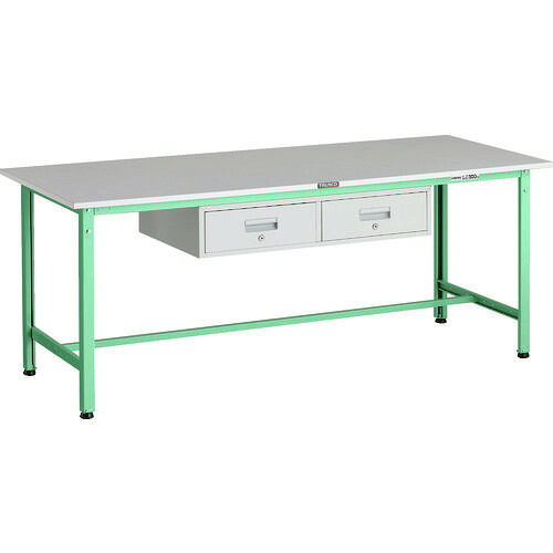 ■TRUSCO 軽荷重作業台(300kg)AE型 1800X750XH740 2列引出し付 ヤンググリーン色 RAE1800FL2YG(1833895)[法人限定][直送元]｜ファーストFACTORY