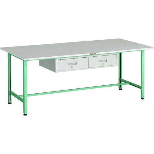 ■TRUSCO 軽荷重作業台(300kg)AE型 1800X900XH740 2列引出し付 ヤンググリーン色 RAE1809FL2YG(1833898)[法人限定][直送元]｜ファーストFACTORY