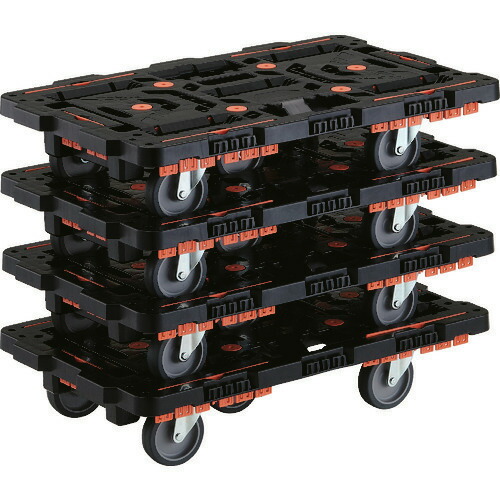 ■TRUSCO まとめ買い 連結式樹脂製平台車 ビートル 700X450 自在5輪 コボレ止めセット付 4台セット BT700KJ5E100M4(2063377)