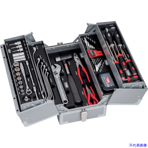 ■TONE 整備用工具セット ツールセット(シルバー) 間口433&times;奥行220&times;高さ240mm 差込角9.5mm TSAT33021SV(2304588)[法人限定][外直送元]｜ファーストFACTORY