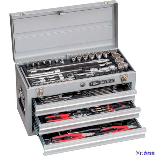 ■TONE 整備用工具セット ツールセット(シルバー) 間口508×奥行232×高さ302mm 差込角9.5mm、12.7mm TSXT95021SV(2304602)[法人限定][外直送元]