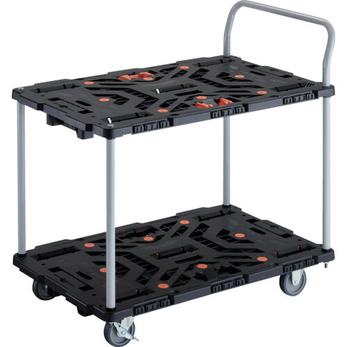 ■TRUSCO 連結式樹脂製2段台車 ビートル 900X600 自在3輪 内2輪ストッパー付 とめたろう ハンドル付 BT924J3S2E100T(2360475)