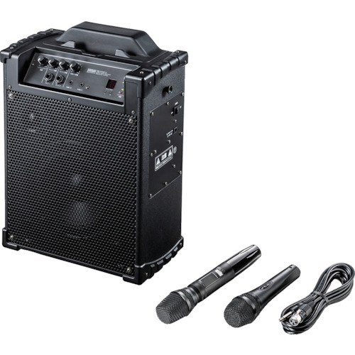 ■SANWA ワイヤレスマイク スピーカーセット 拡声器 60W マイク1本・バッグ付属 AC/バッテリー駆動 音声+音楽同時出力対応 会議/学校/イベント MMSPAMP10(2464452)|ファーストFACTORY