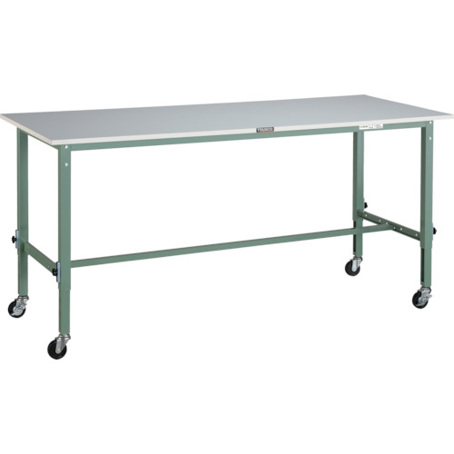 ■TRUSCO 軽荷重作業台高さ調節式(80kg)AEM型 1800X750XH718～1018 φ75キャスター付 グリーン色 RAEM1800C75(2891166)[法人限定][直送元]