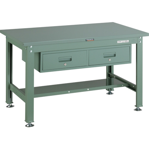 ■TRUSCO 中荷重作業台(1200kg)HW型 1200X750XH740 2列引出付 グリーン色 緑 SHW1200FL2(GN)(2891859)[法人限定][直送元]｜ファーストFACTORY